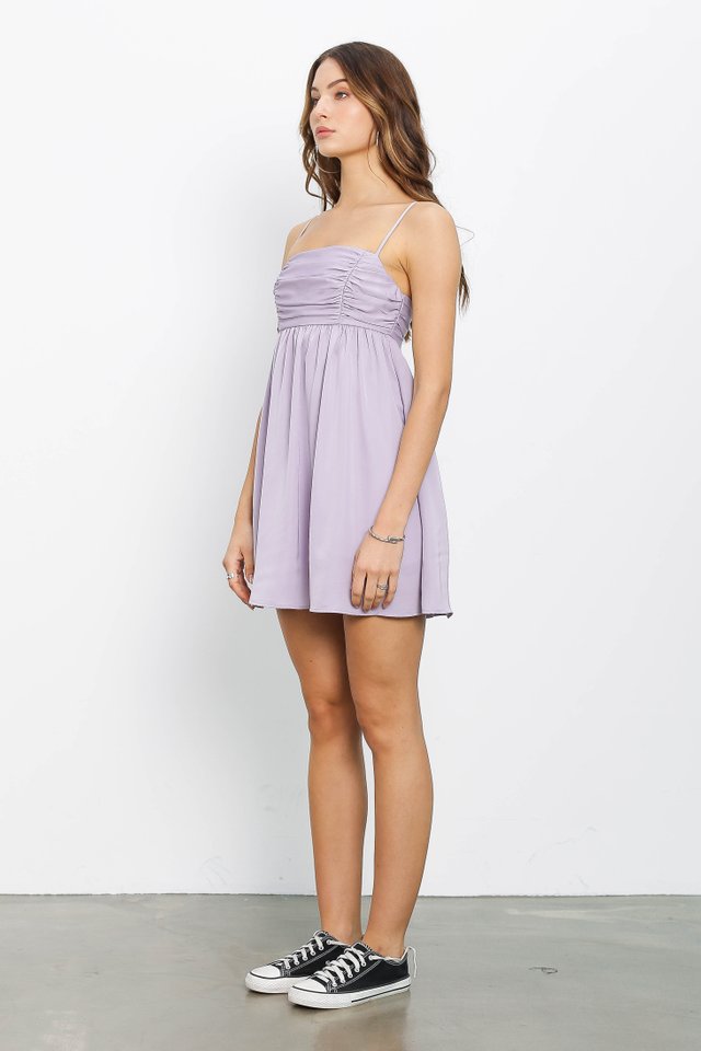 ROSELLE RUCHED DRESS (DUSTY LILAC)