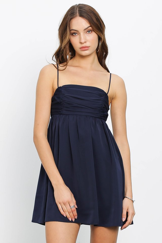 ROSELLE RUCHED DRESS (NAVY)