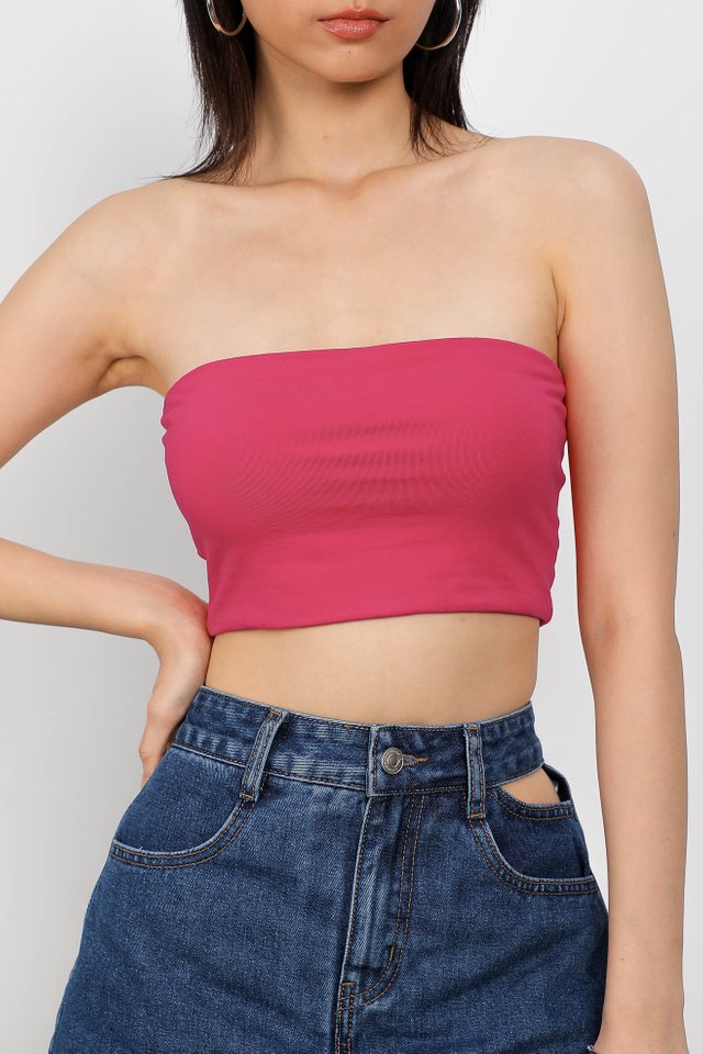 CROPPED TUBE PADDED TOP (HOT PINK)