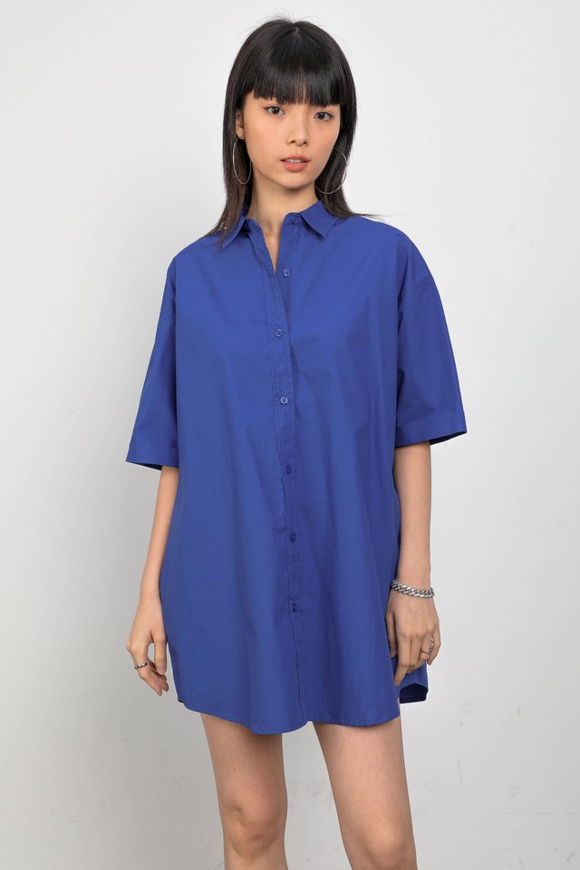 OSCAR OVERSIZED SHIRT DRESS (COBALT BLUE)