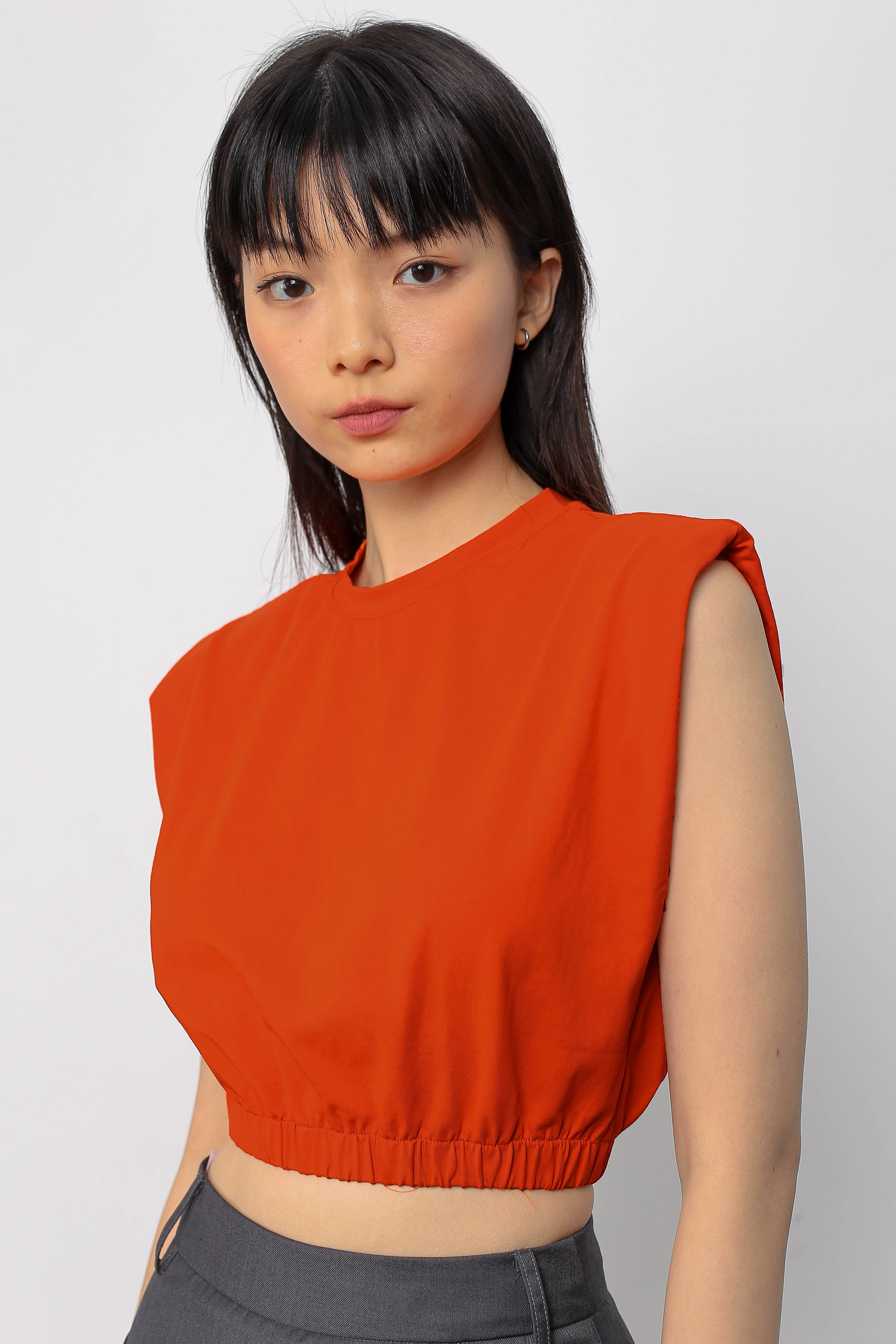 PAT PADDED SHOULDER TOP (ORANGE)