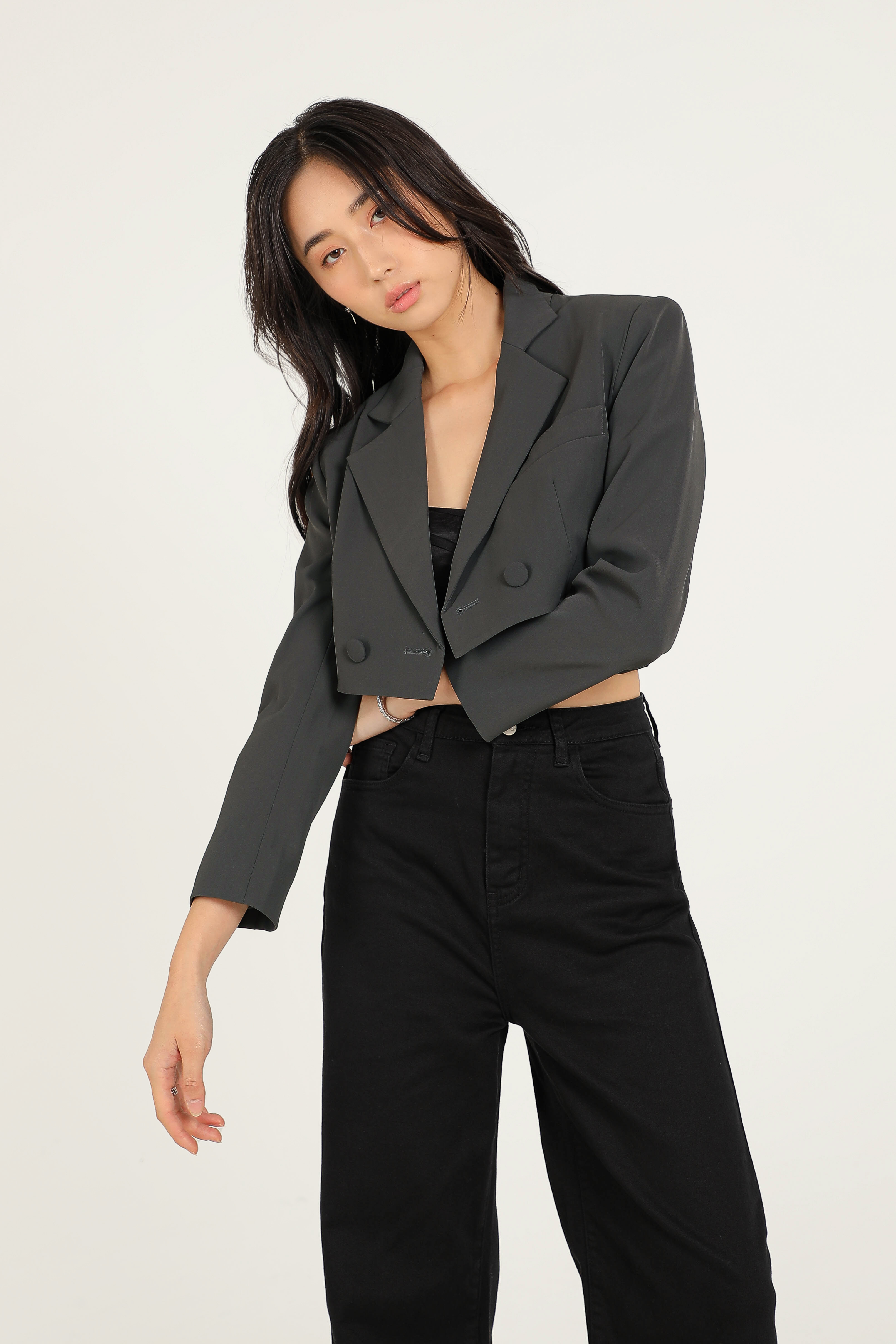 BRITNEY CROPPED BLAZER (DARK GREY)