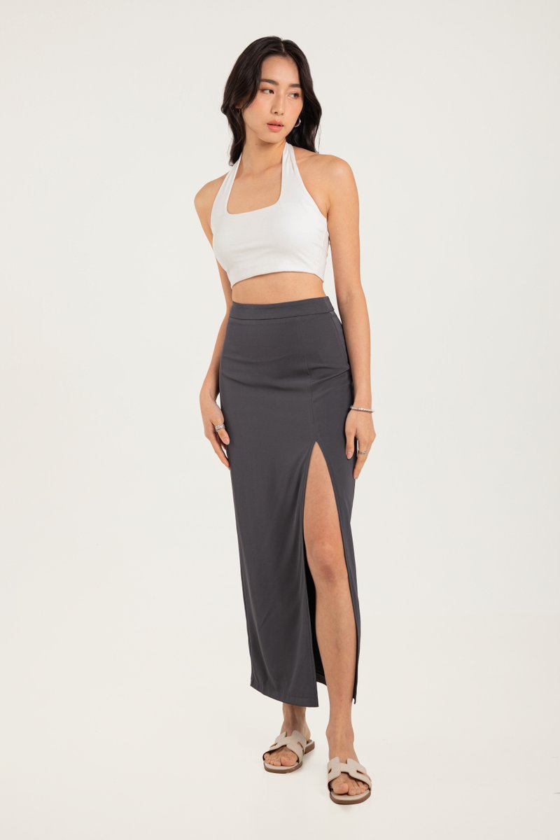 TURNER THIGH SLIT SKIRT DARK GREY SuperGurl