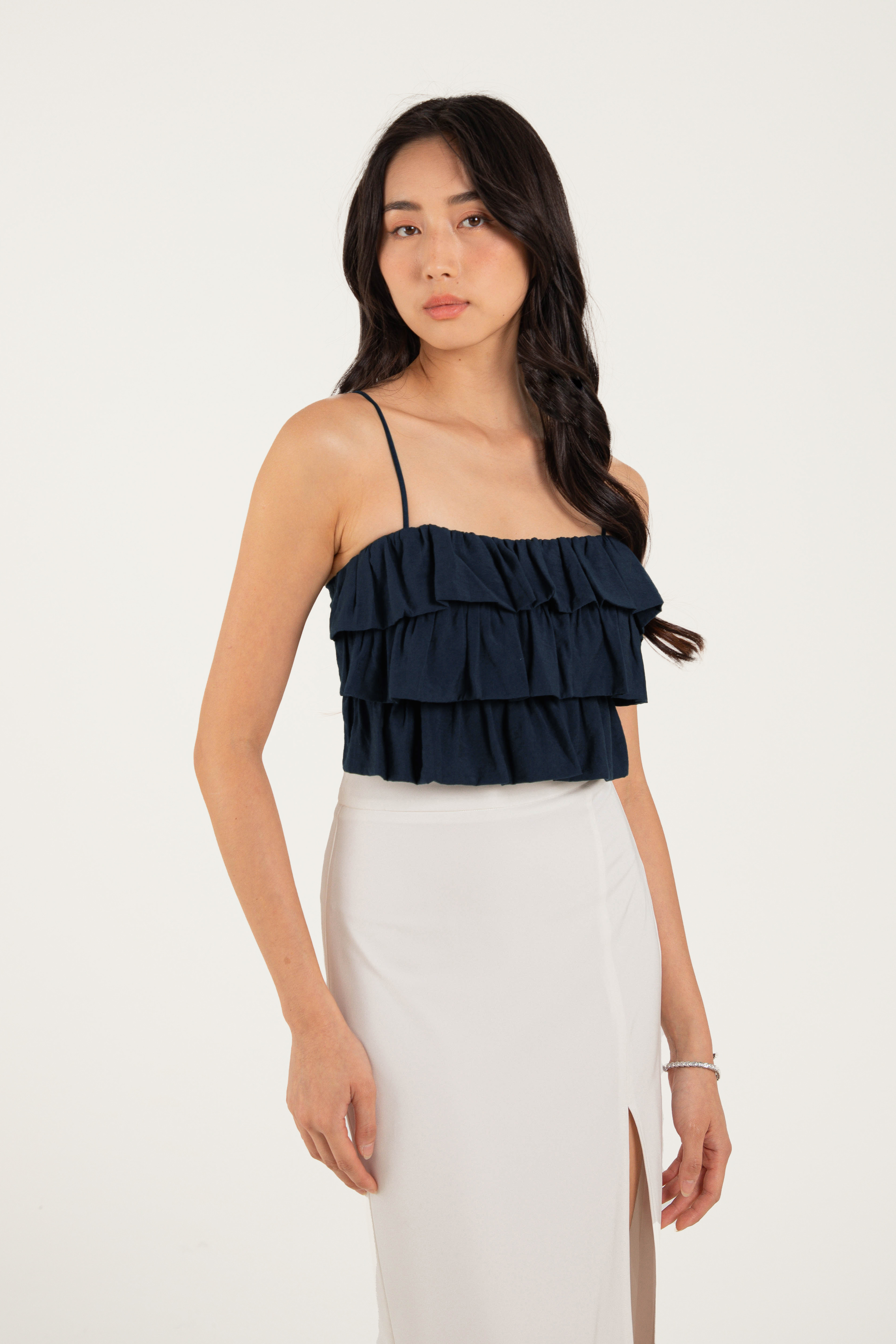 ROLLY RUFFLE TOP (NAVY) 