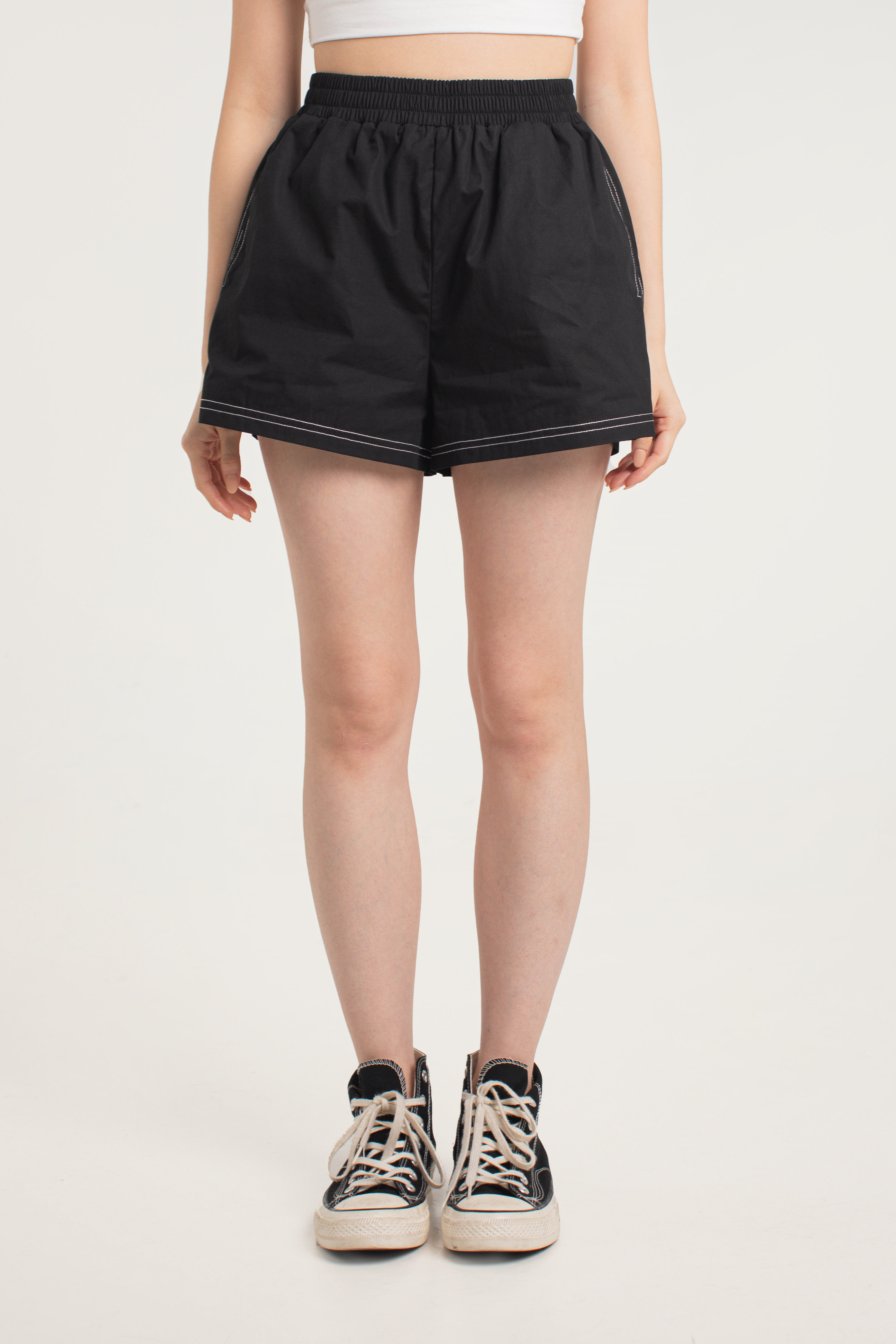 CHESTER CONTRAST STITCH SHORTS (BLACK)