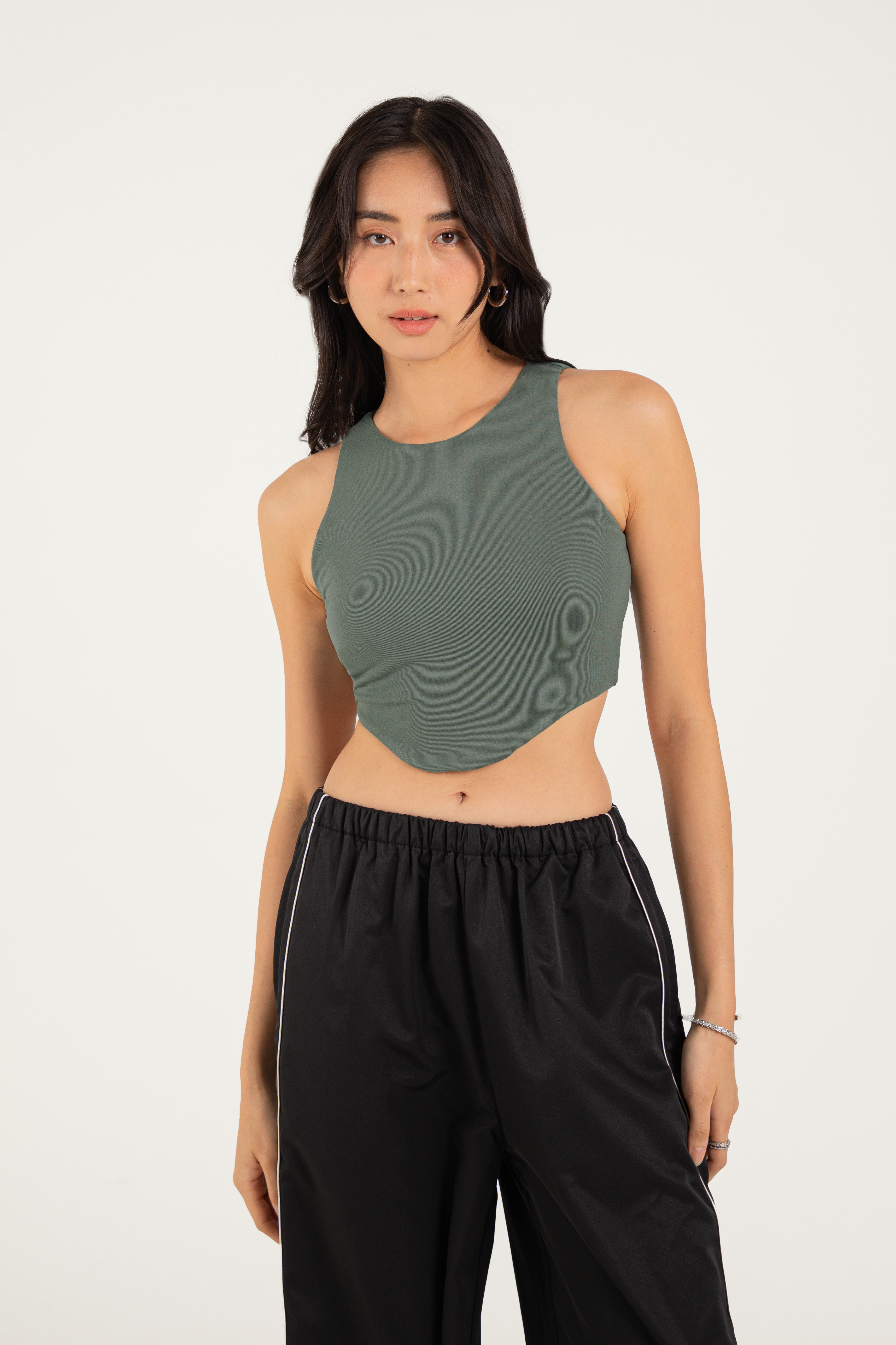 COLE CURVE HEM RACER TOP (SLATE SAGE) 