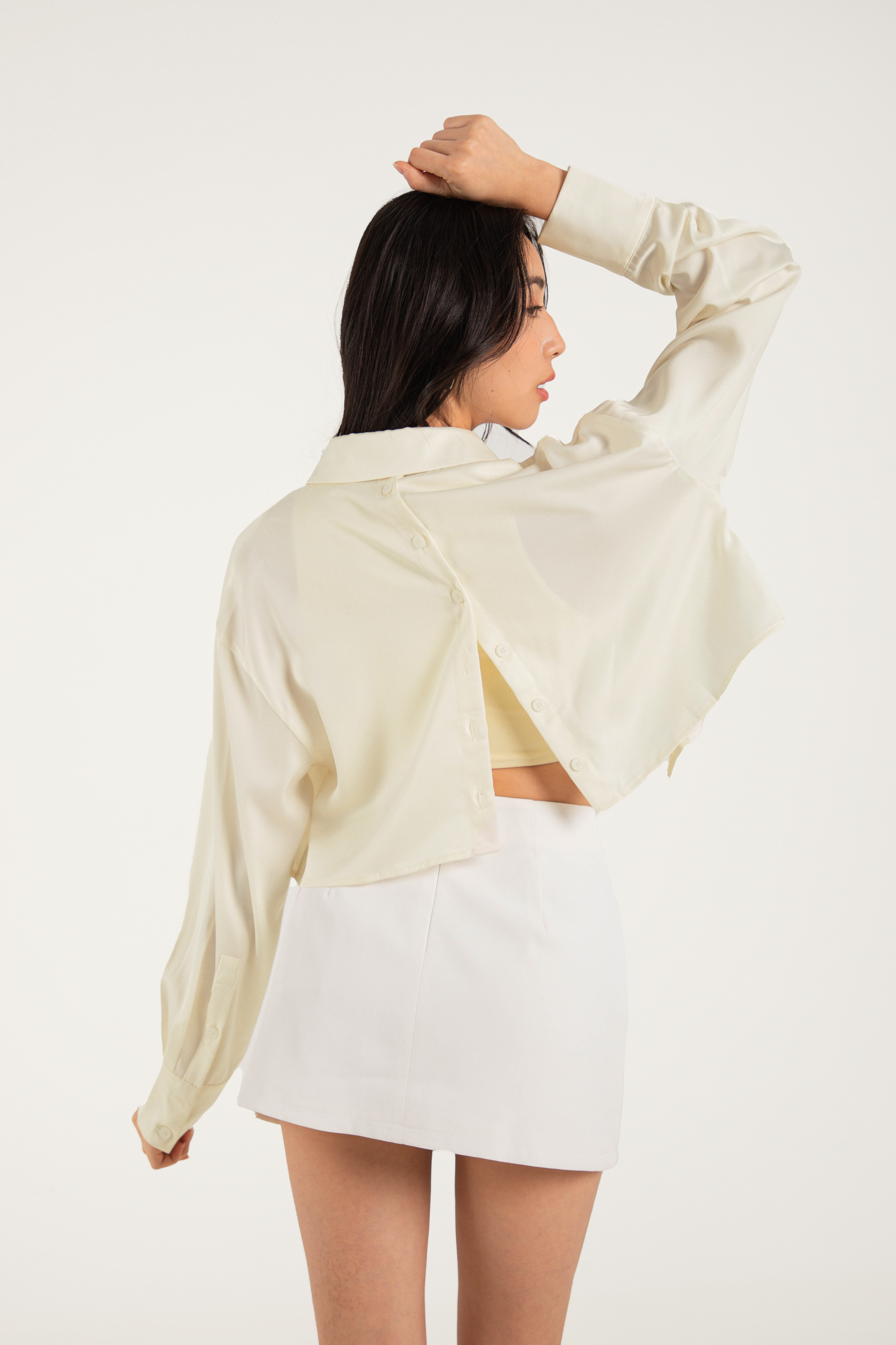 BUTTON BACK SATIN SHIRT (PEARL WHITE)