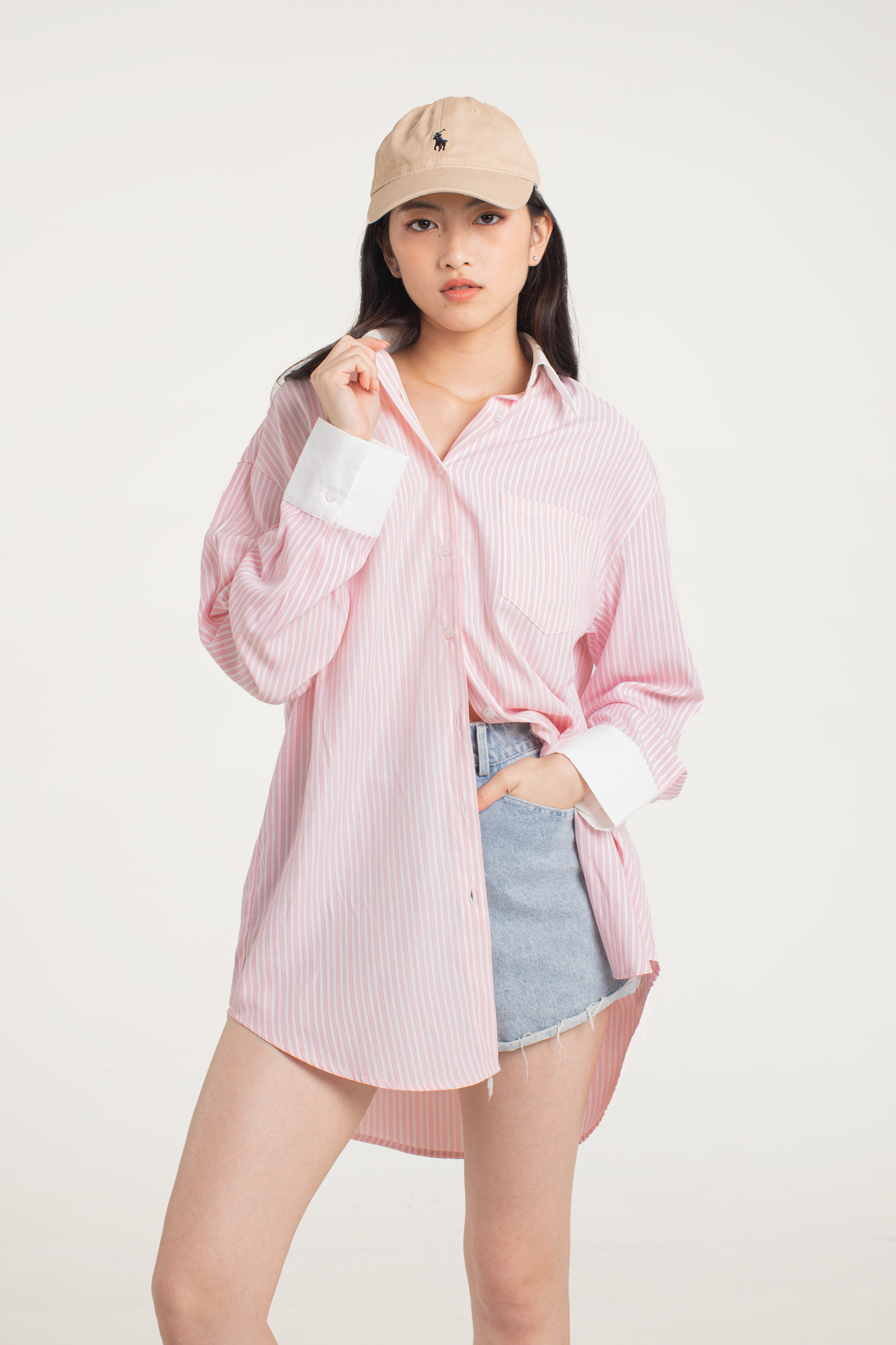 BEN BOYFRIEND STRIPE SHIRT (PINK)