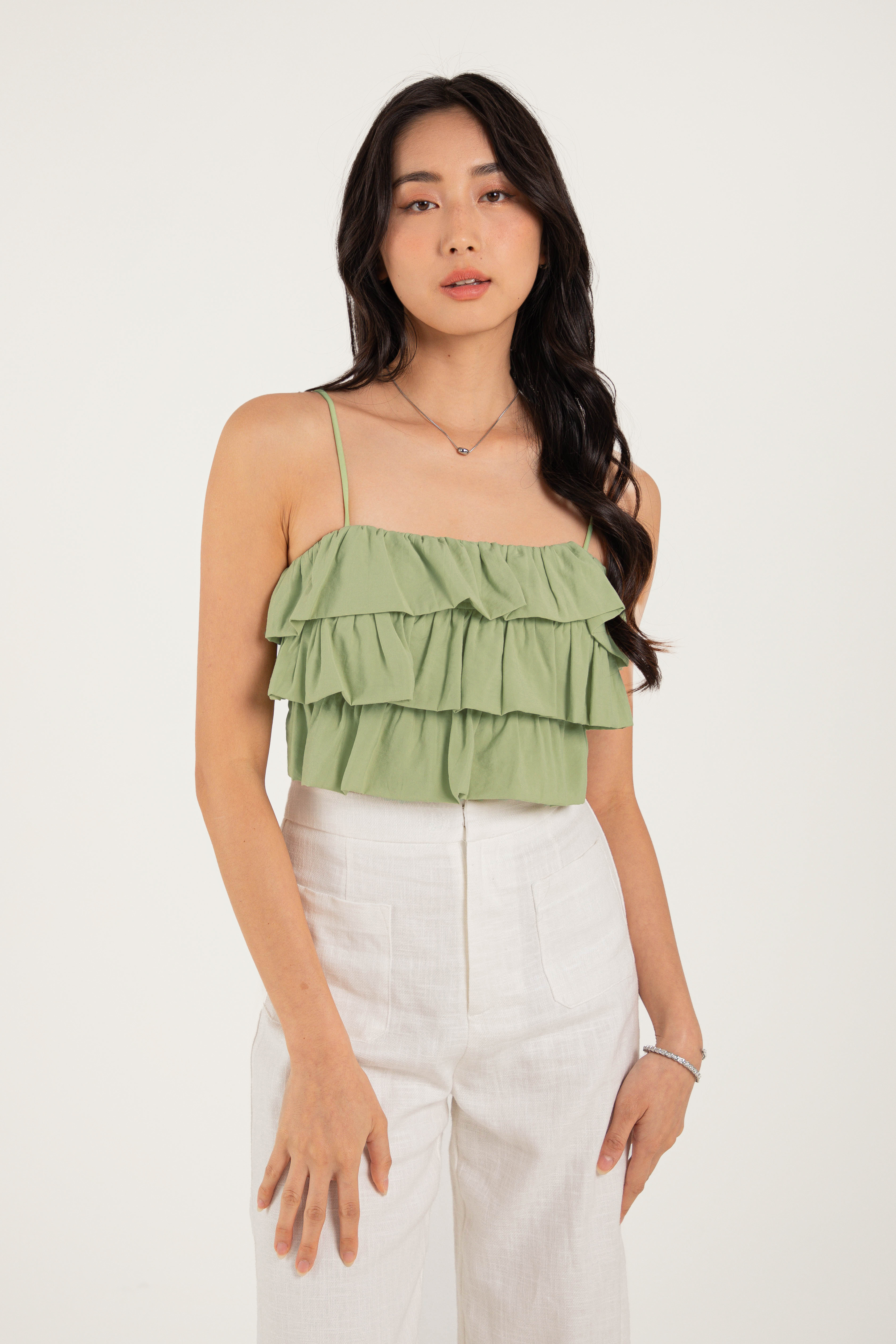 ROLLY RUFFLE TOP (PISTACHIO)