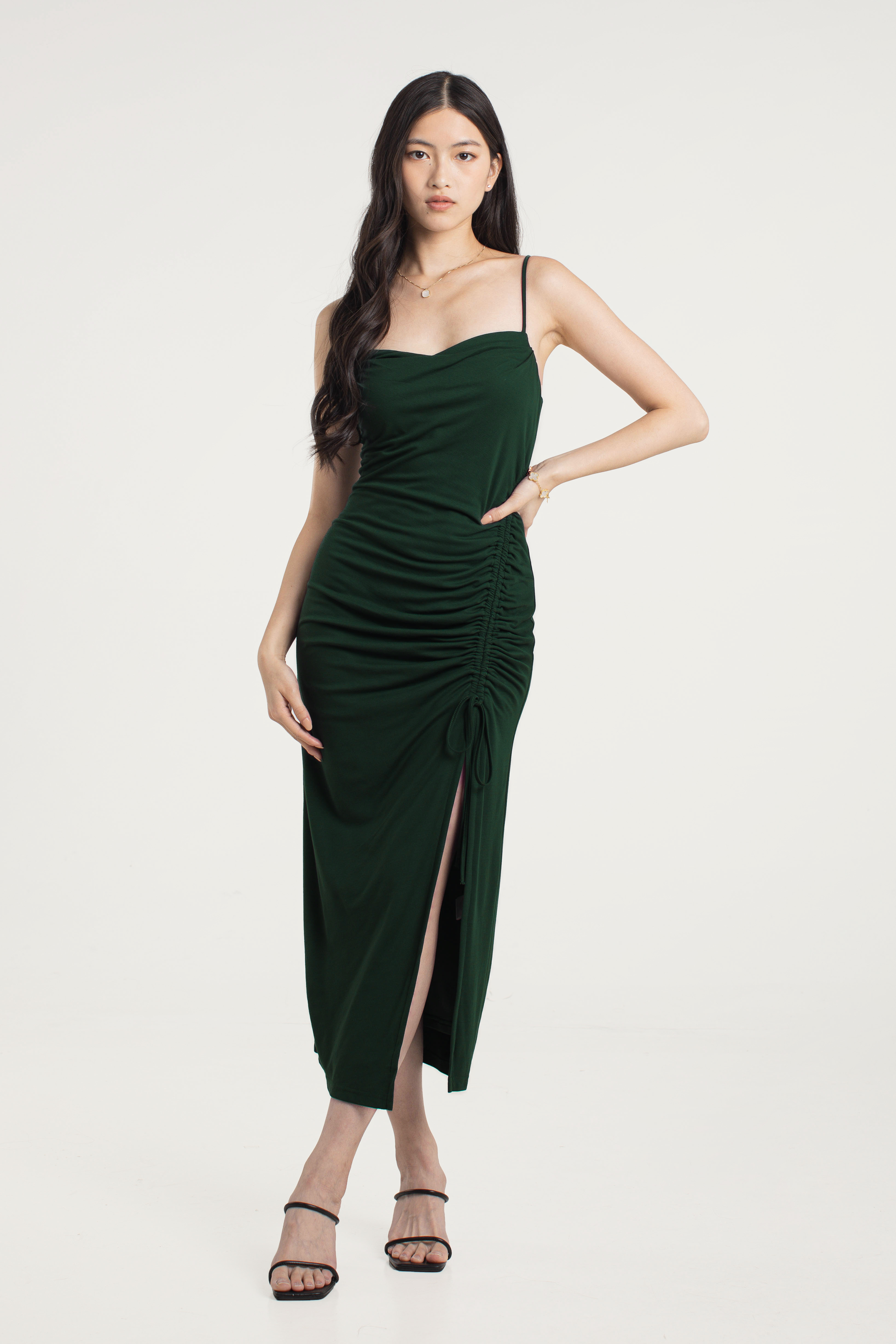 REINA RUCHED DRESS (DARK EMERALD) 