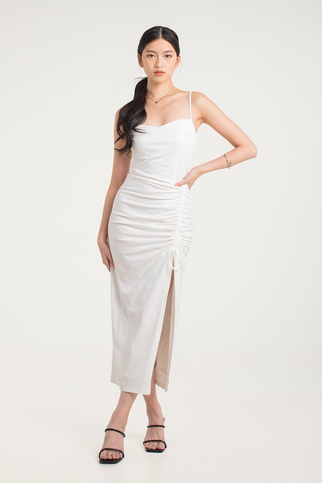 REINA RUCHED DRESS (WHITE)