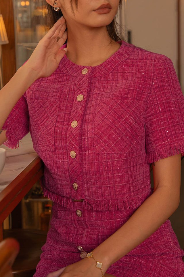 TASMIN TWEED TOP (HOT PINK)