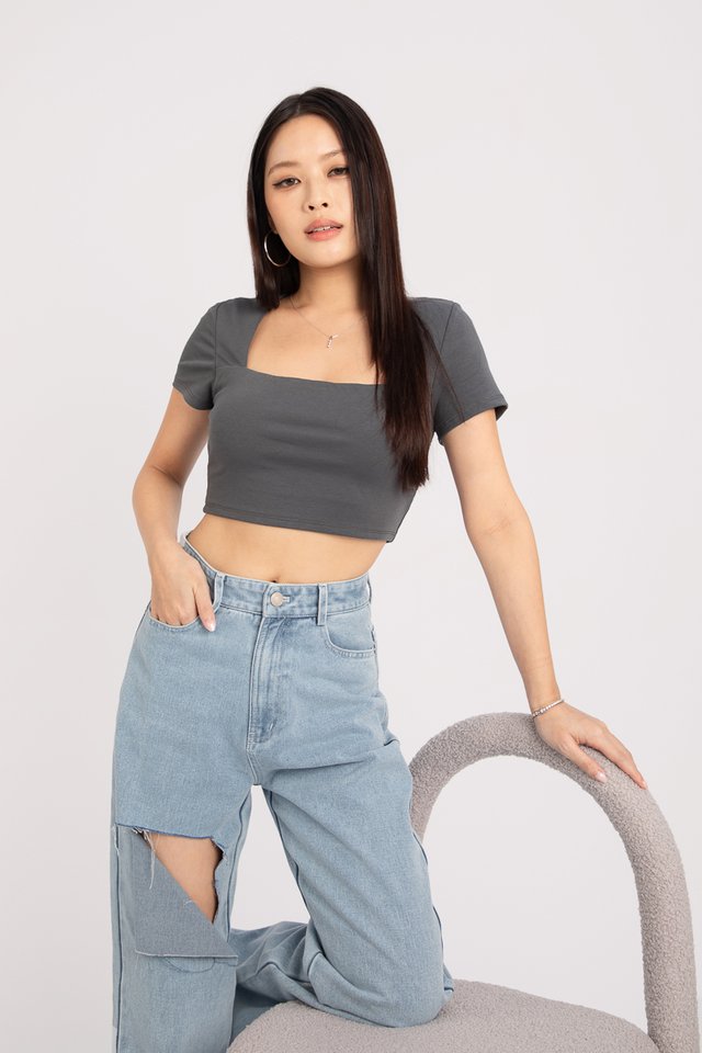 CLAUDIE PADDED CROP TOP (STONE GREY)