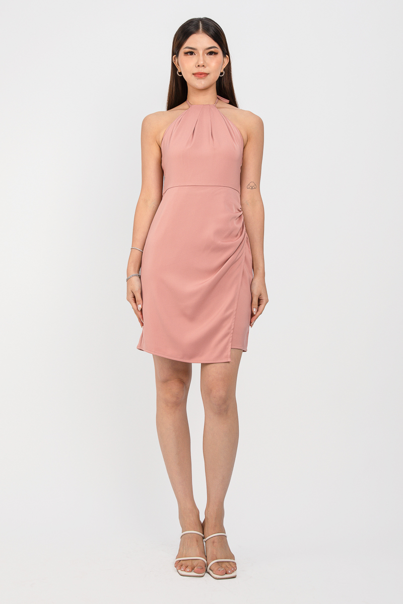 HARLOW HALTER DRESS (MAUVE PINK)