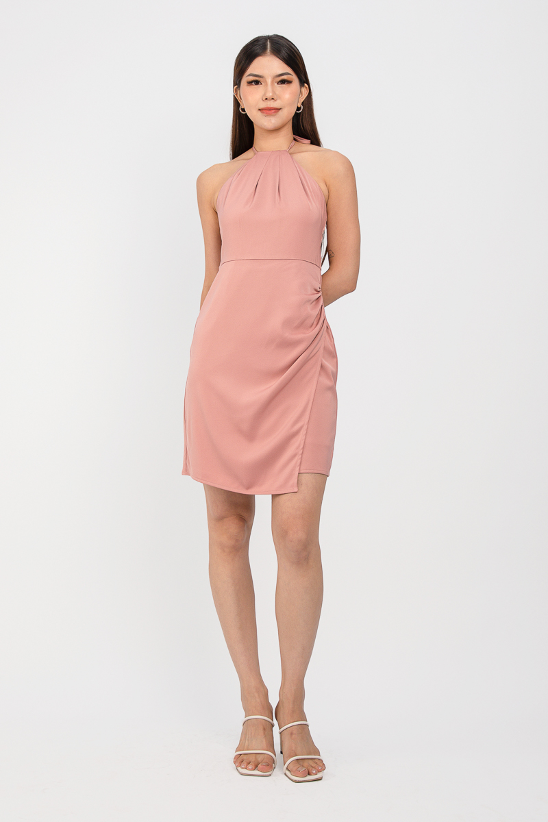 HARLOW HALTER DRESS (MAUVE PINK)