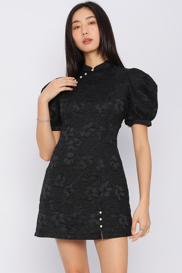 PEARLY QIPAO DRESS (BLACK LACE)