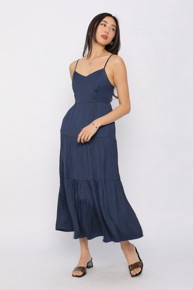TILLY TIERED SILKY MAXI (NAVY)