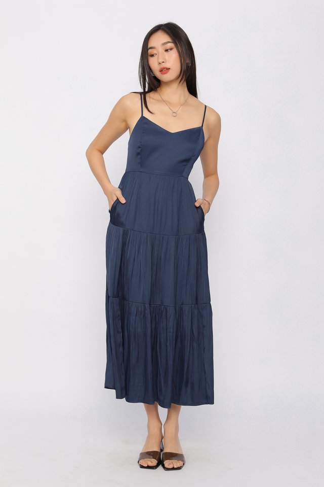 TILLY TIERED SILKY MAXI (NAVY)