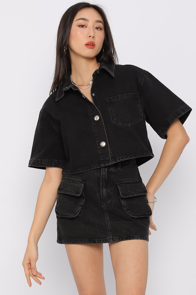 DENIM POCKET SKORTS (BLACK)