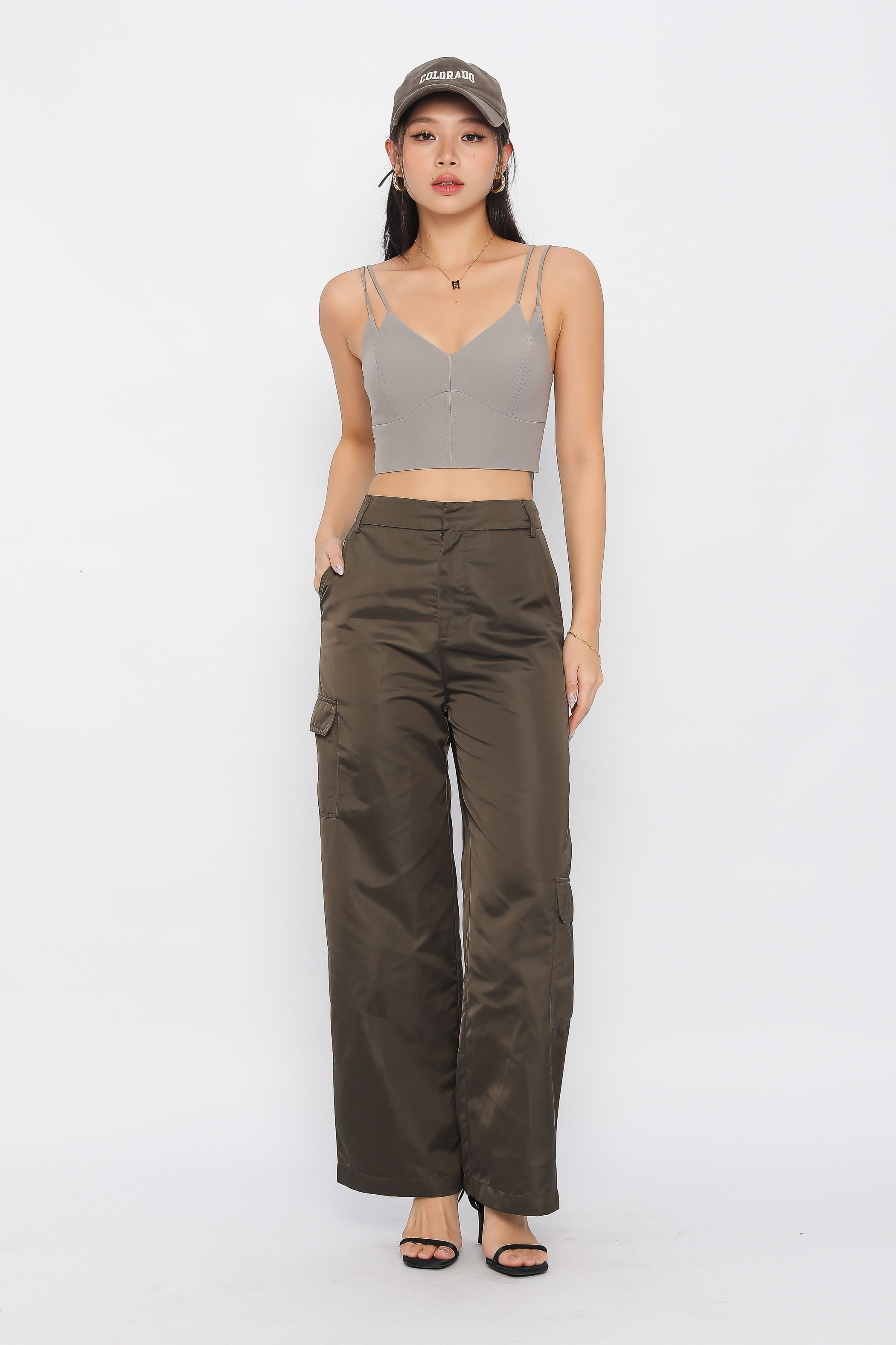 SATIN CARGO PANTS (TRUFFLE)