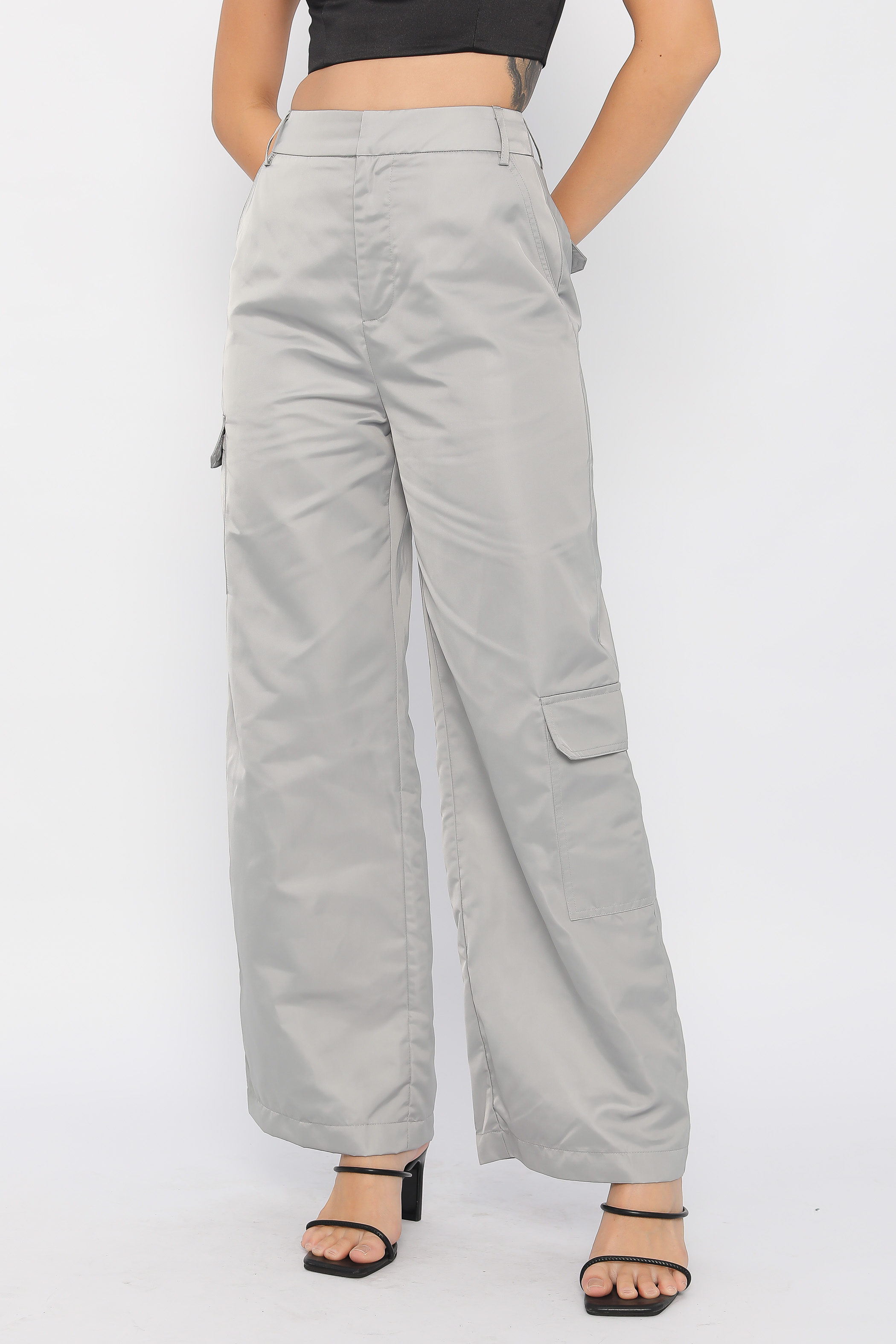 SATIN CARGO PANTS (ALUMINIUM)