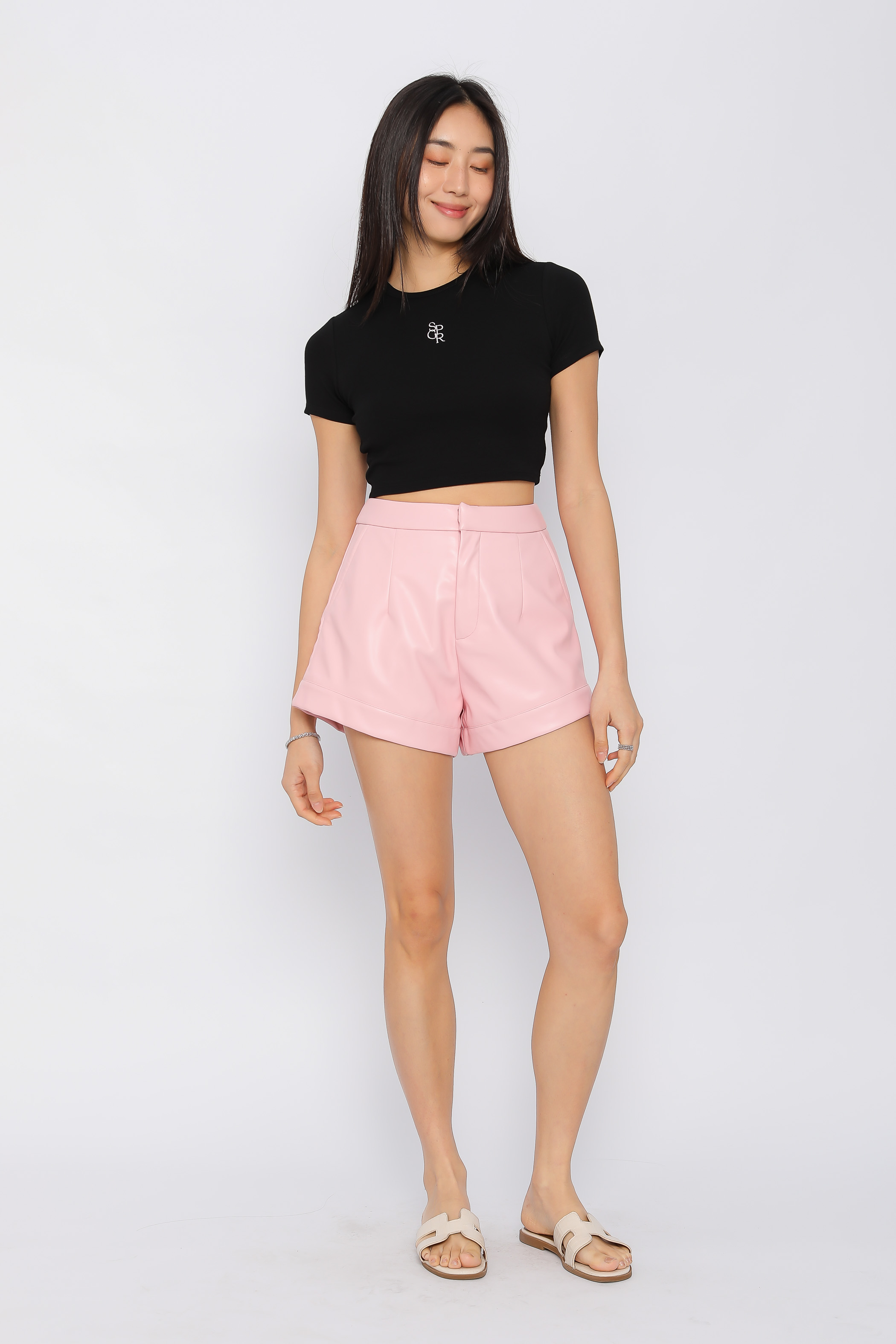 FENTI FAUX LEATHER SHORTS (LIGHT PINK)