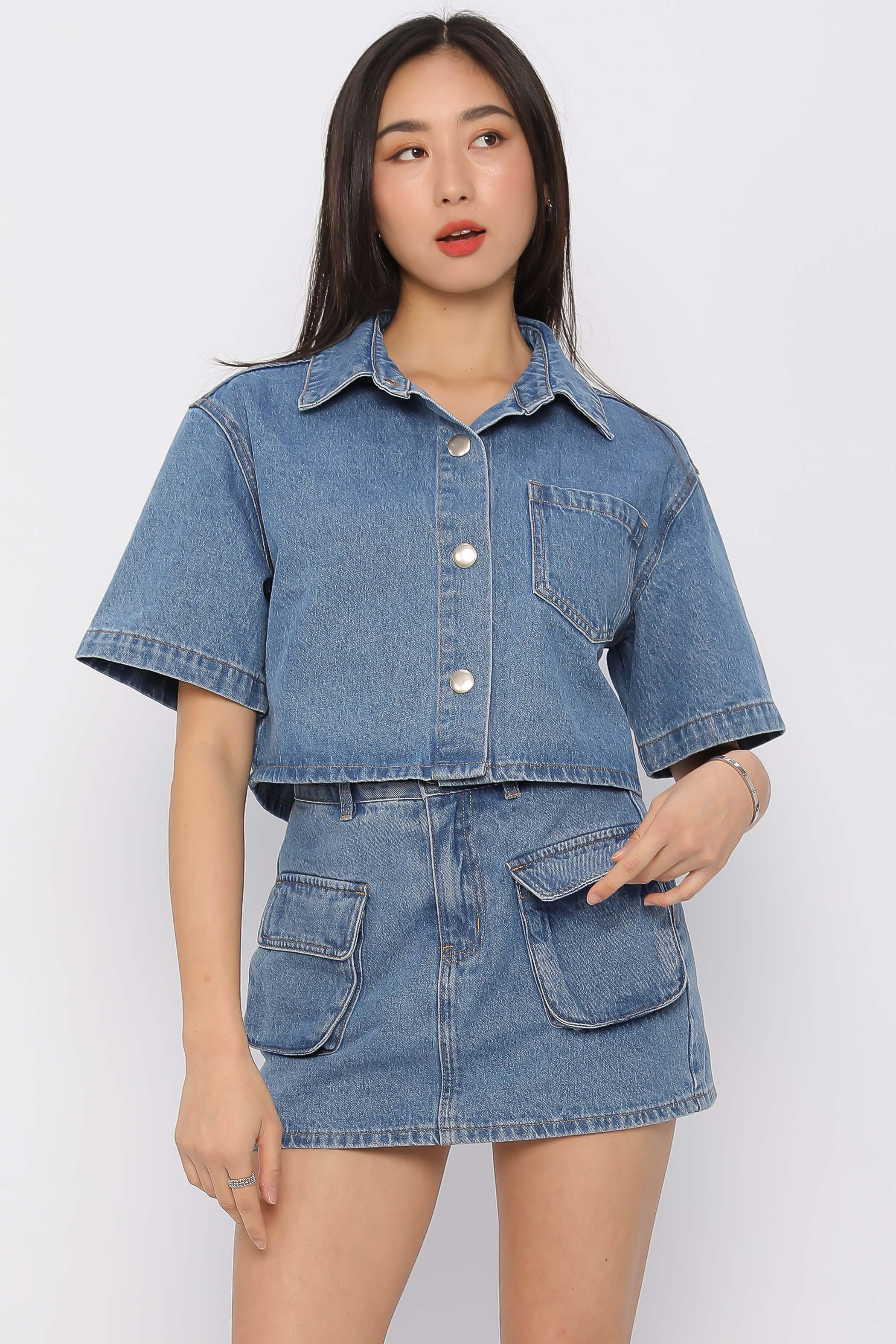 DENIM POCKET SKORTS (BLUE)