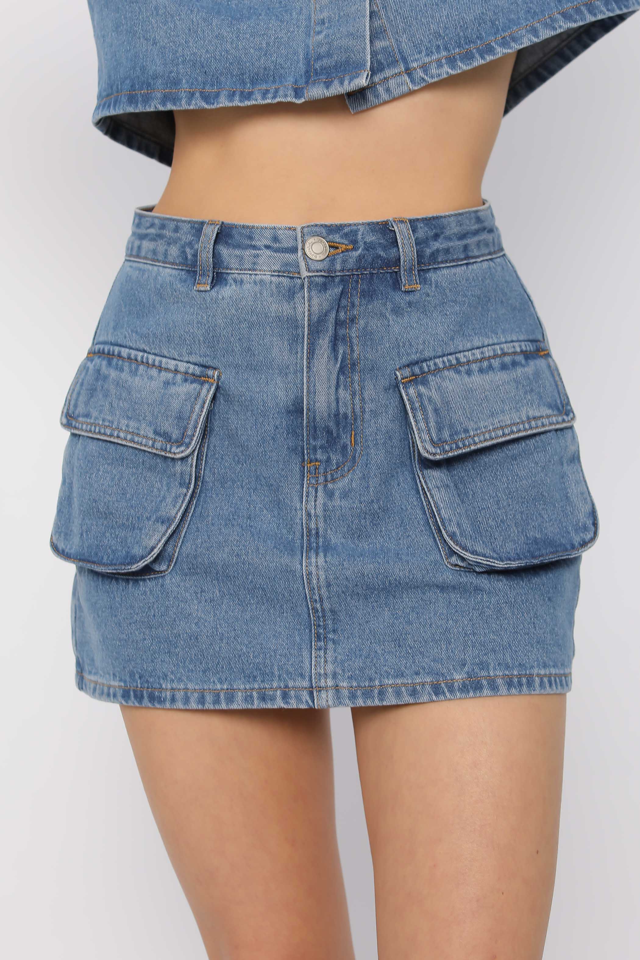 *BACKORDER* DENIM POCKET SKORTS (BLUE) | SuperGurl