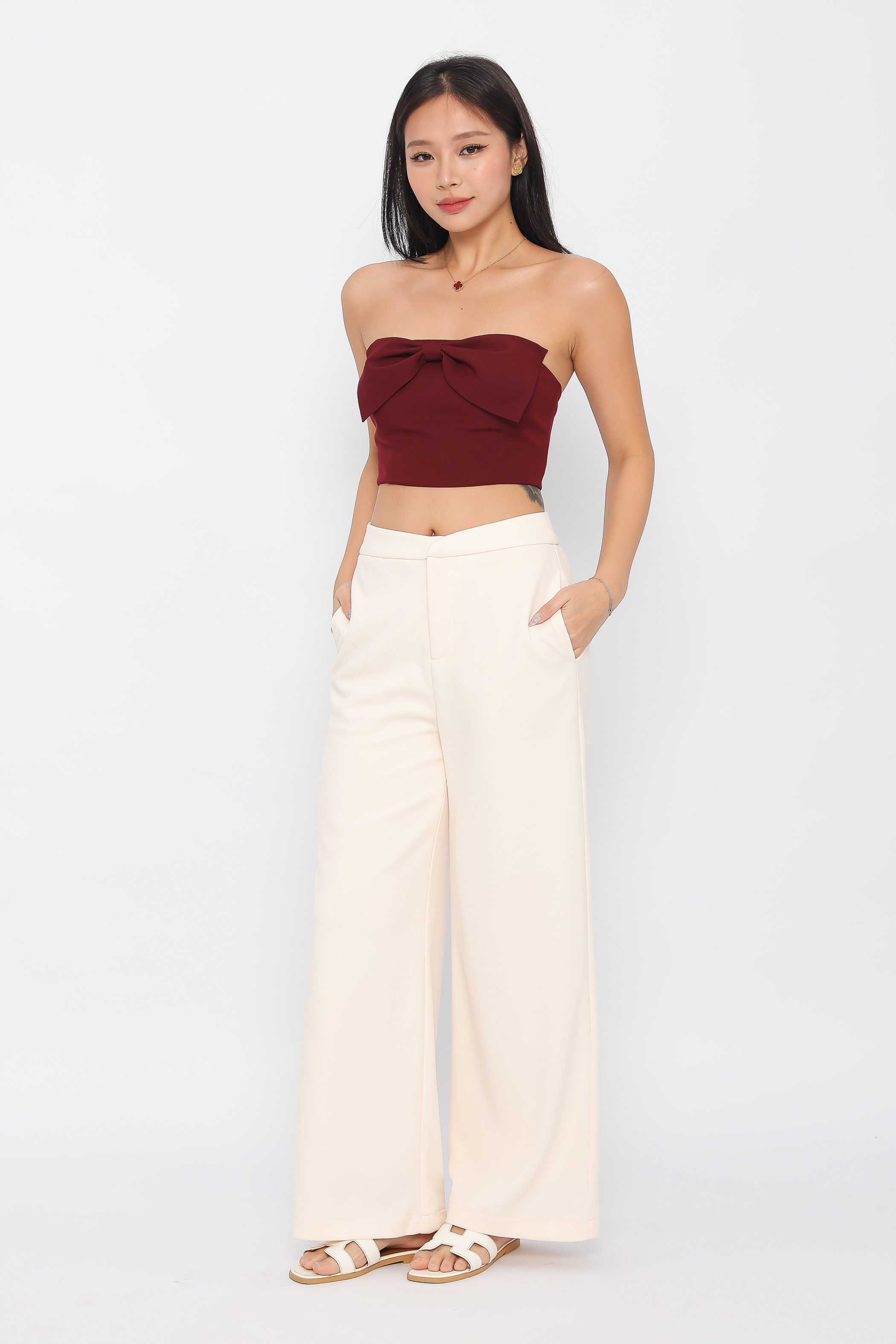 VENELYN V-WAIST PANTS (CREAM) 