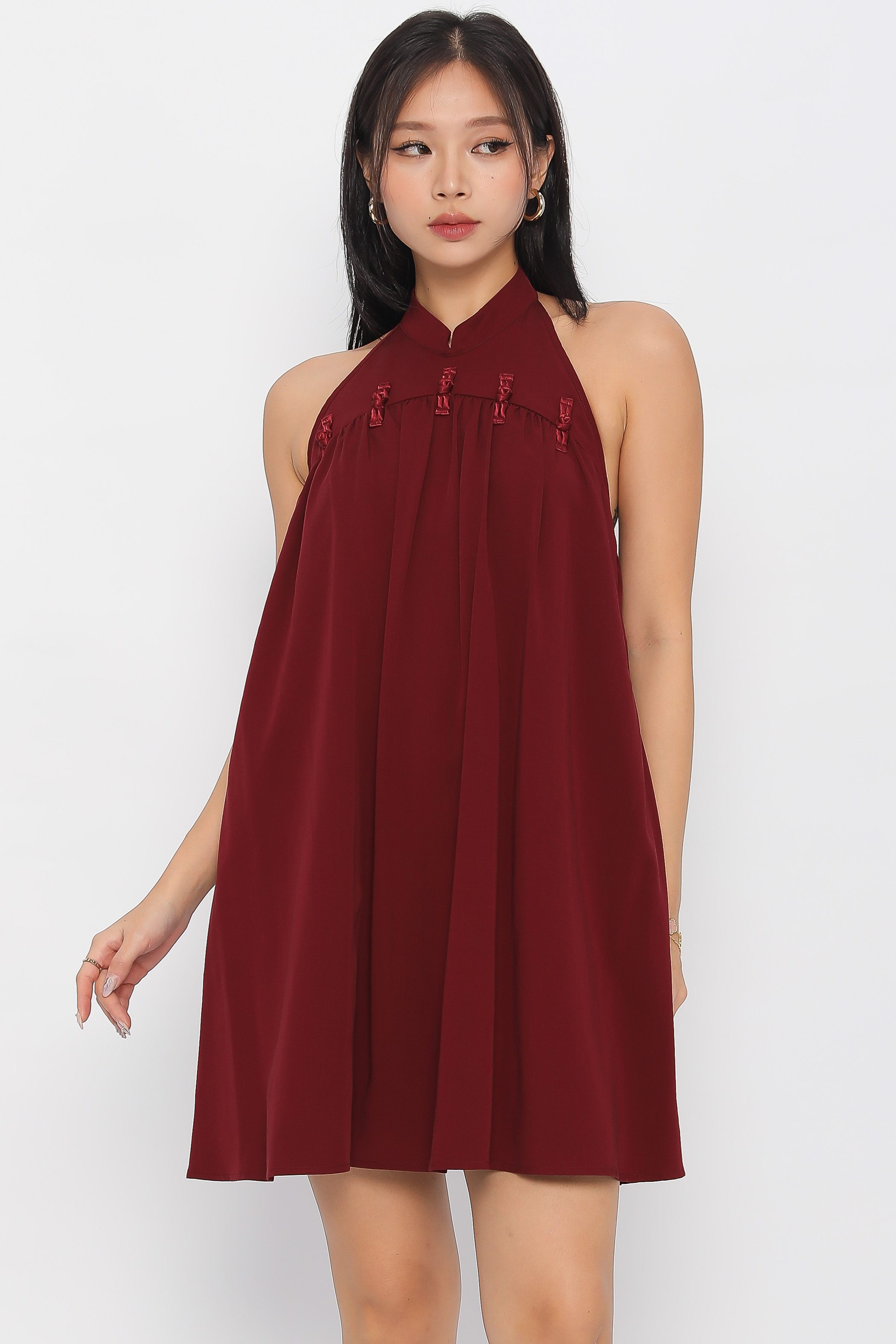 HUI HUI HALTER DRESS (WINE)