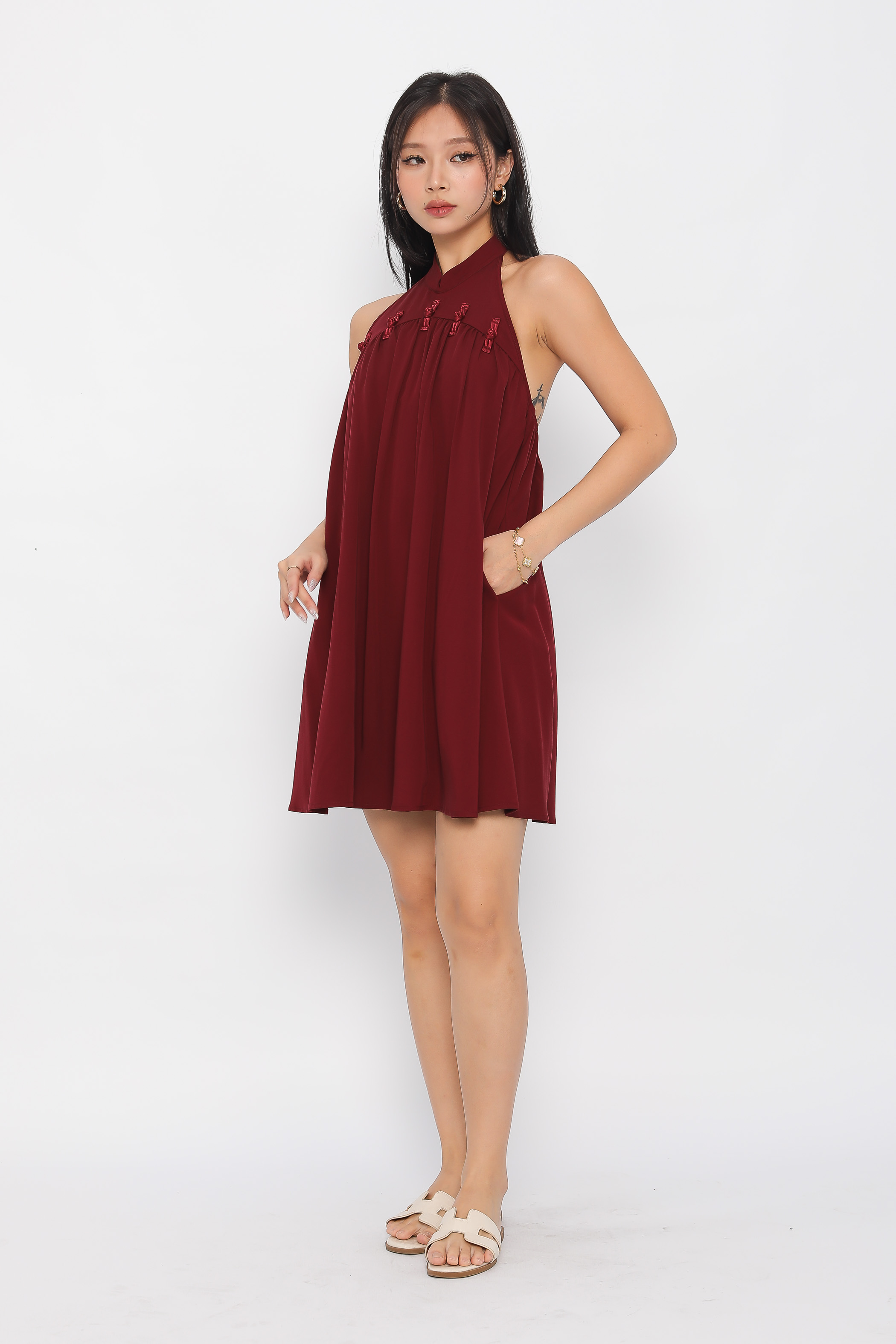 HUI HUI HALTER DRESS (WINE)