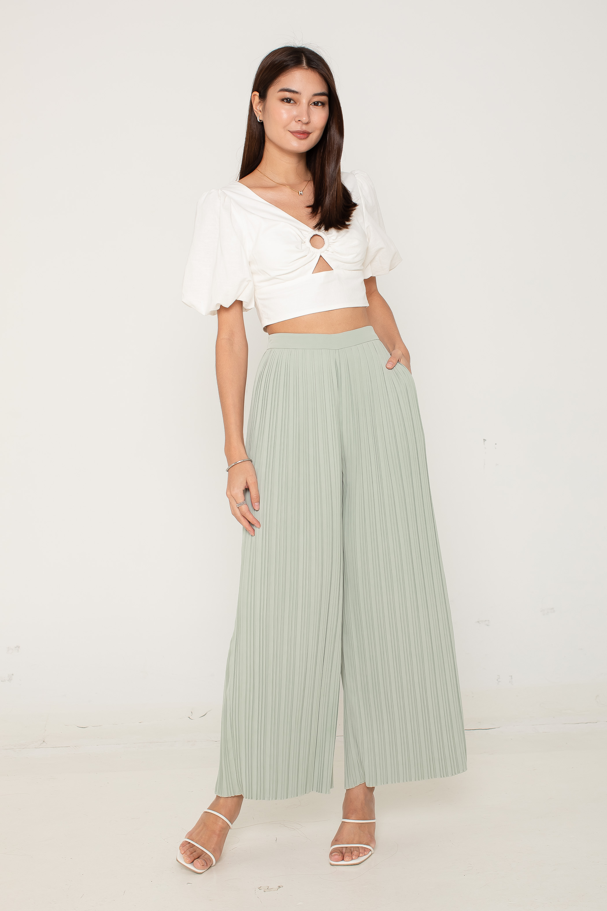 PARIS PLEATED PANTS (SAGE)