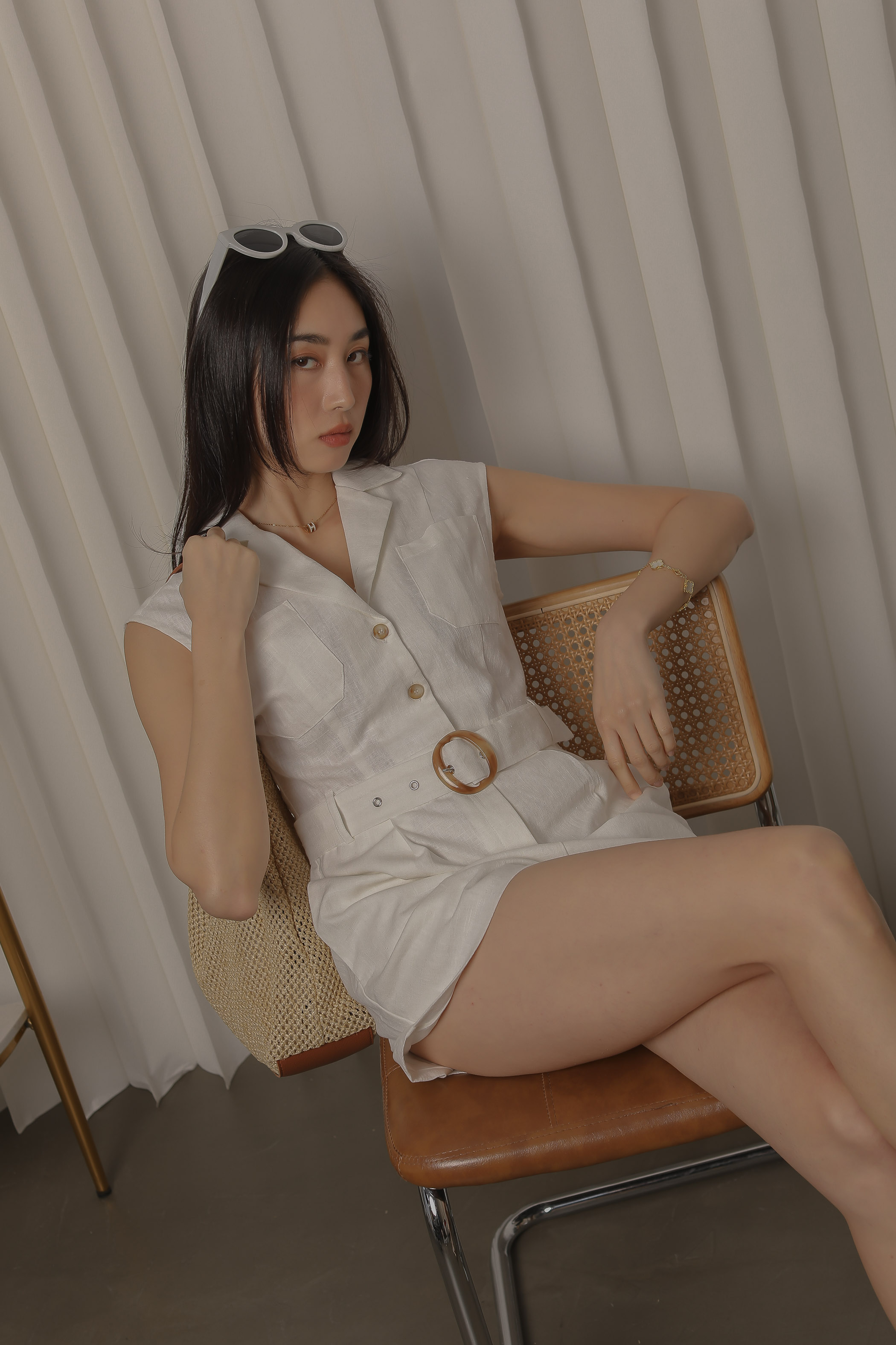 CHASE COLLARED LINEN ROMPER (WHITE) 