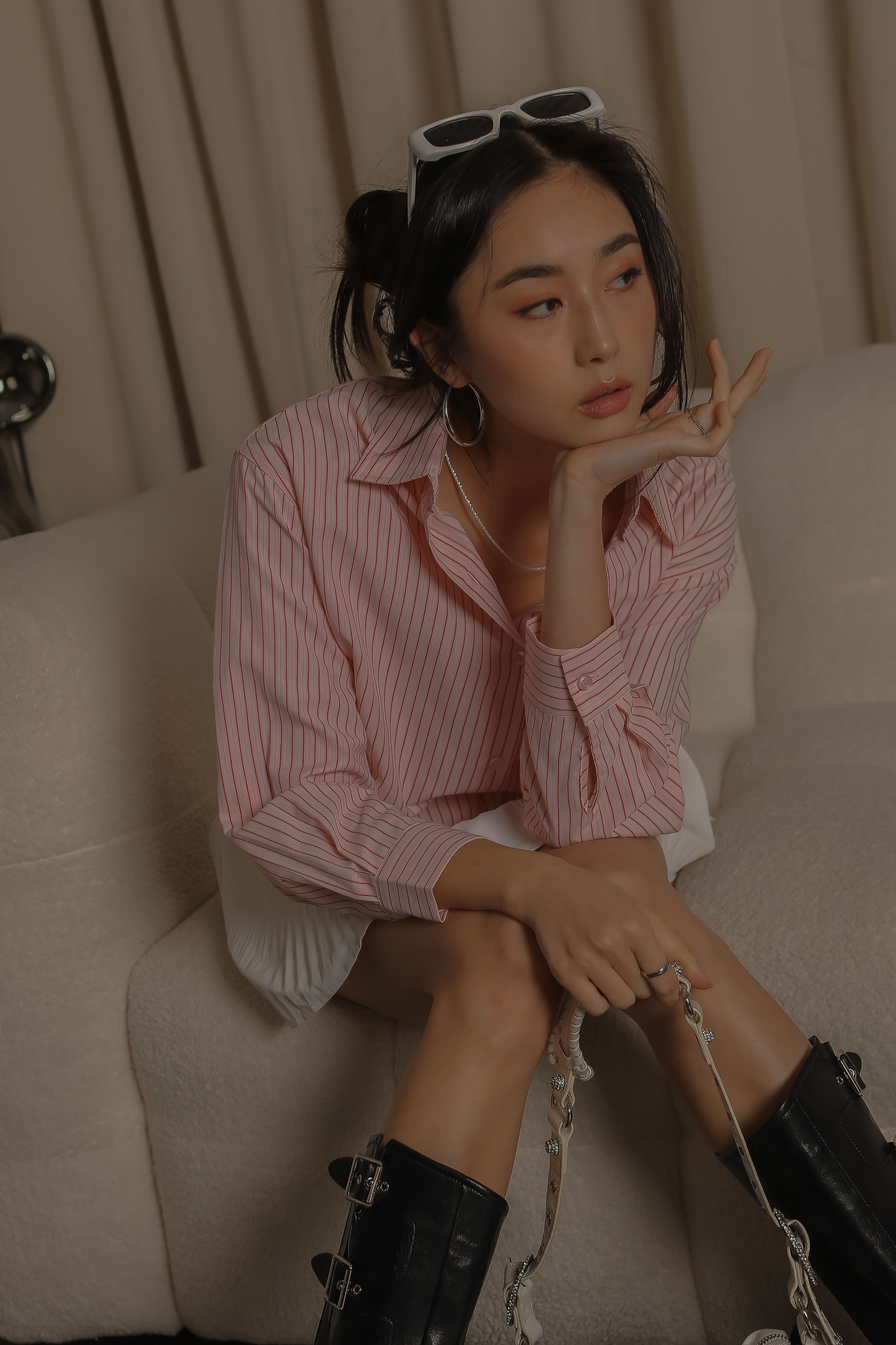 CONTRAST STRIPE SHIRT (PINK)