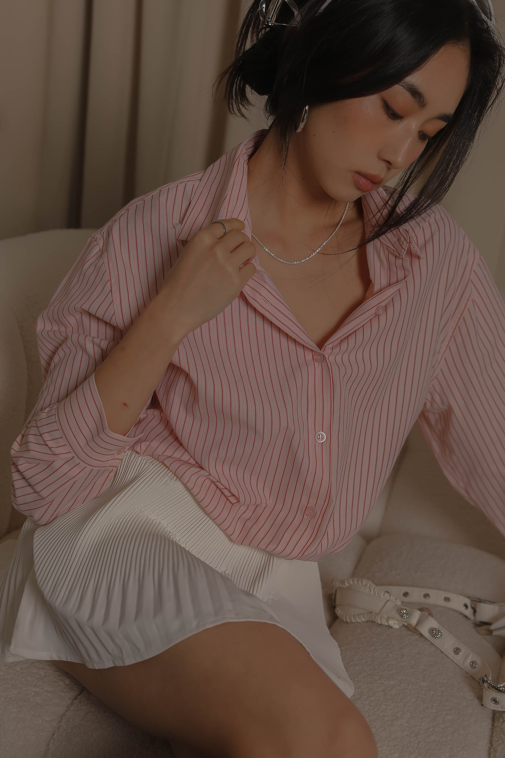 CONTRAST STRIPE SHIRT (PINK)