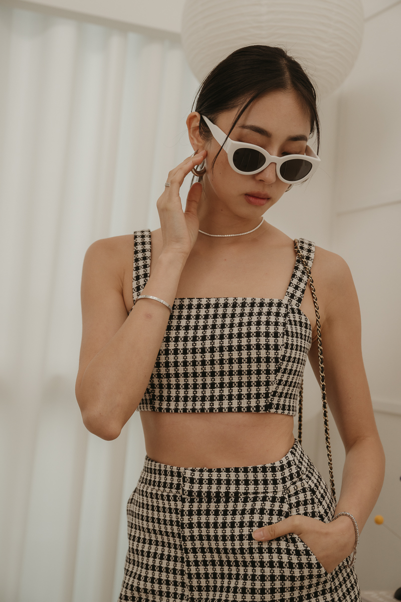 CHECK TWEED PADDED TOP (CHECKERED)