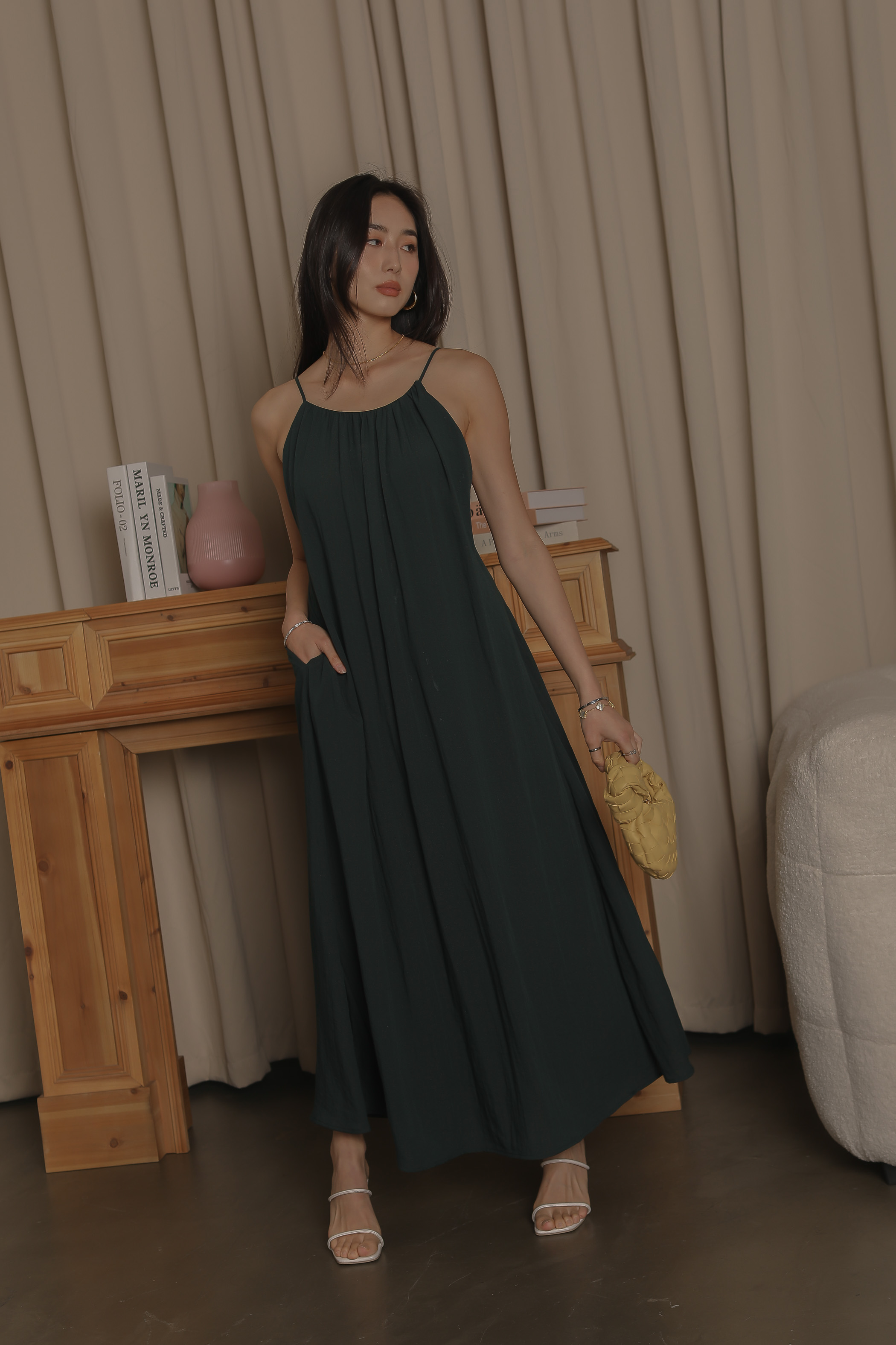 LILY LINEN LOW BACK MAXI (EMERALD)