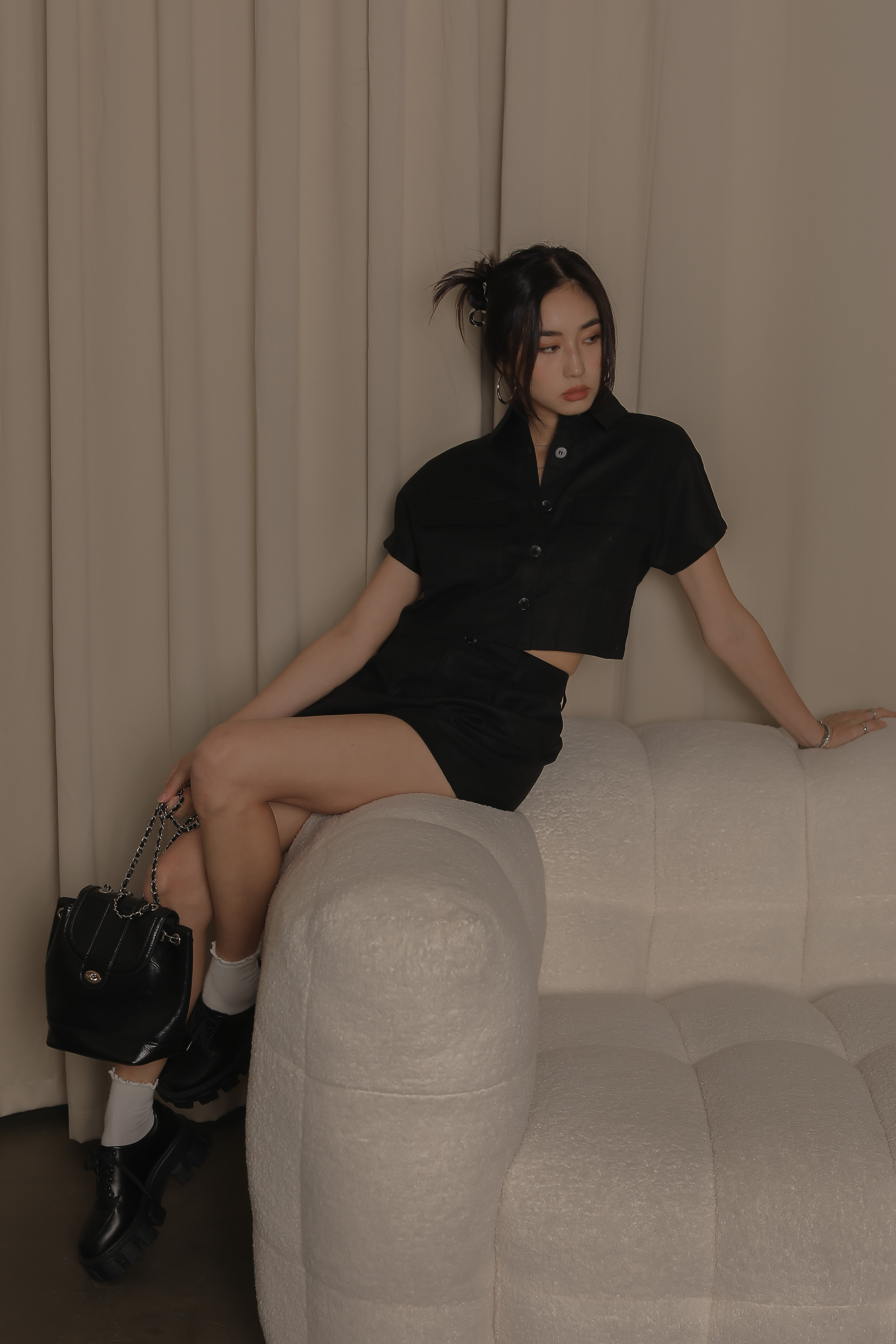 LOU LINEN BUTTON SHIRT (BLACK)