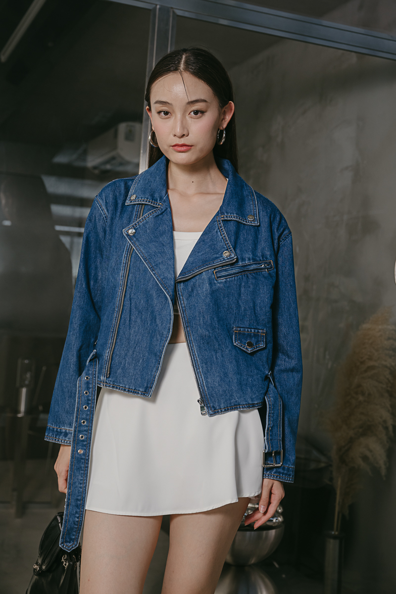 DENIM BIKER JACKET (BLUE)