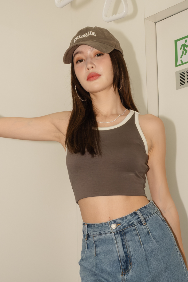 RINA RACER TANK TOP (GREY CREAM)