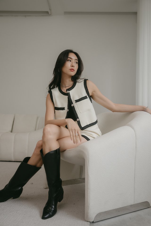 TRICIA TWEED SLEEVELESS VEST (WHITE) 