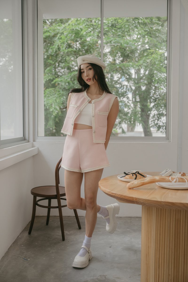 TRICIA TWEED SLEEVELESS VEST (PINK)