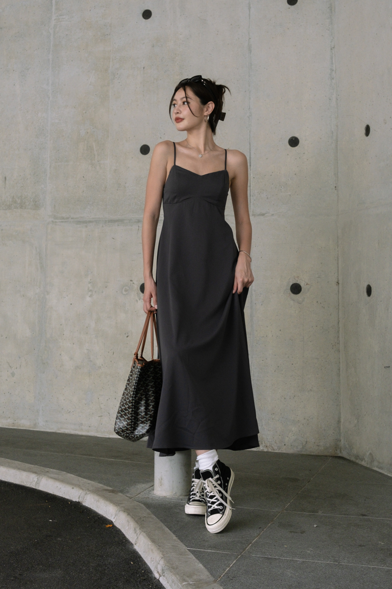 FLORENCE PADDED MAXI DRESS (DARK GREY)