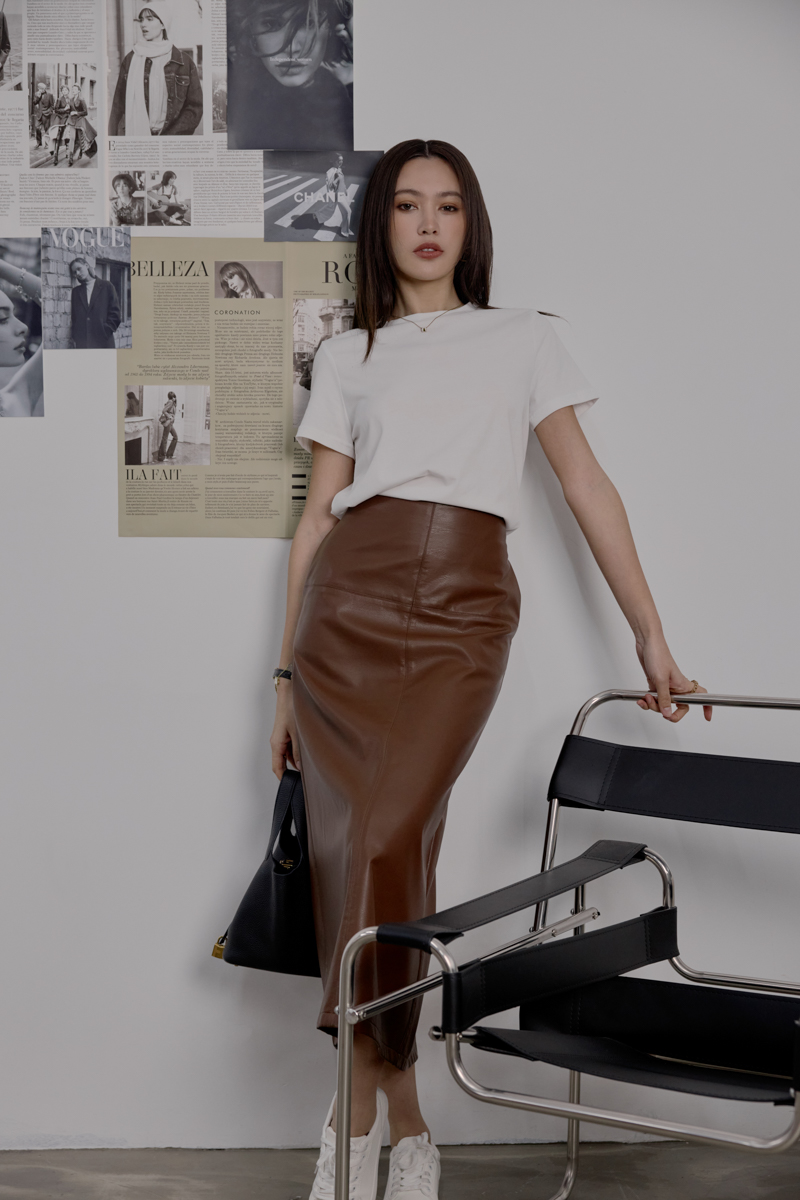 FAUX LEATHER MAXI SKIRT (BROWN)