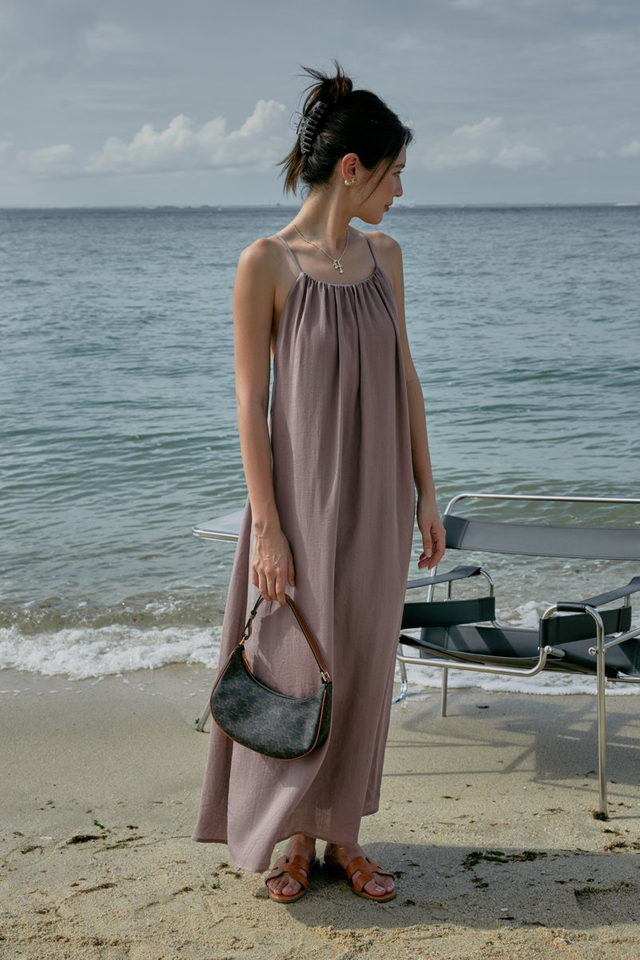 LILY LINEN LOW BACK MAXI (TAUPE)