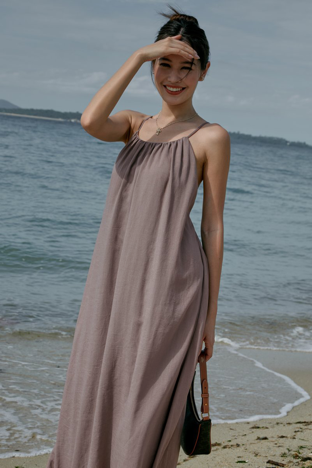 LILY LINEN LOW BACK MAXI (TAUPE)