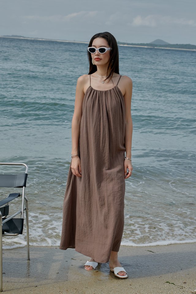 LILY LINEN LOW BACK MAXI (DARK BROWN) 