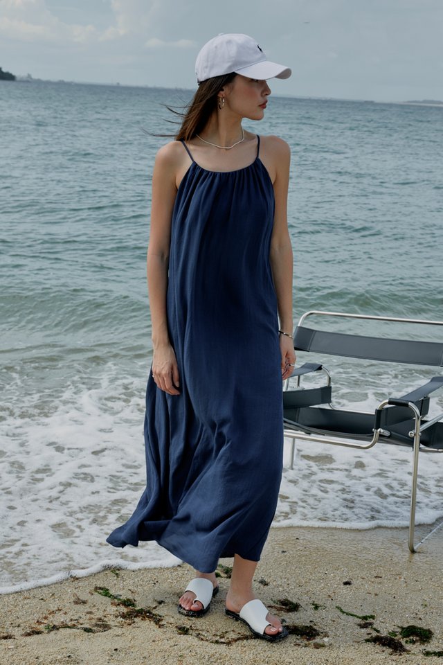 LILY LINEN LOW BACK MAXI (NAVY)