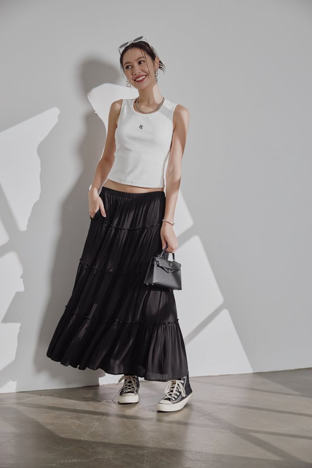 *BACKORDER* TUBA TIERED MAXI SKIRT (BLACK)
