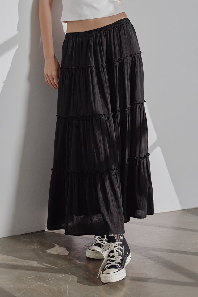 *BACKORDER* TUBA TIERED MAXI SKIRT (BLACK)